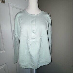 Blu Pepper Waffle Knit Top Womens Size S Mint Green Henley Long Sleeve Oversized